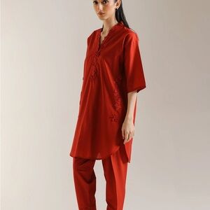 Ethnic Red Embroidered Kurta Set